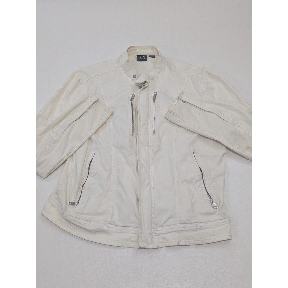 Armani Exchange AX Cream Zip Jacket Stand Collar Pockets Size Large